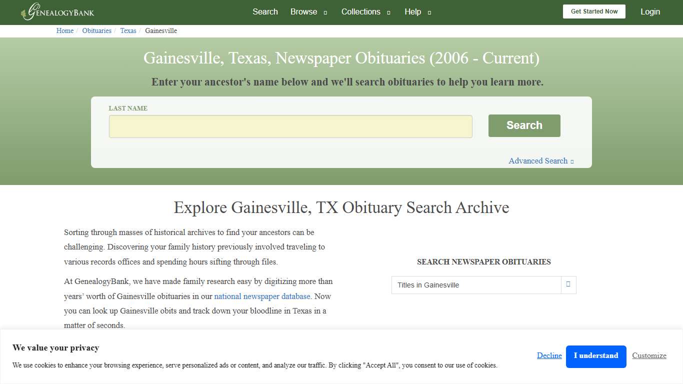 Gainesville, Texas Obituary Archive Search | GenealogyBank