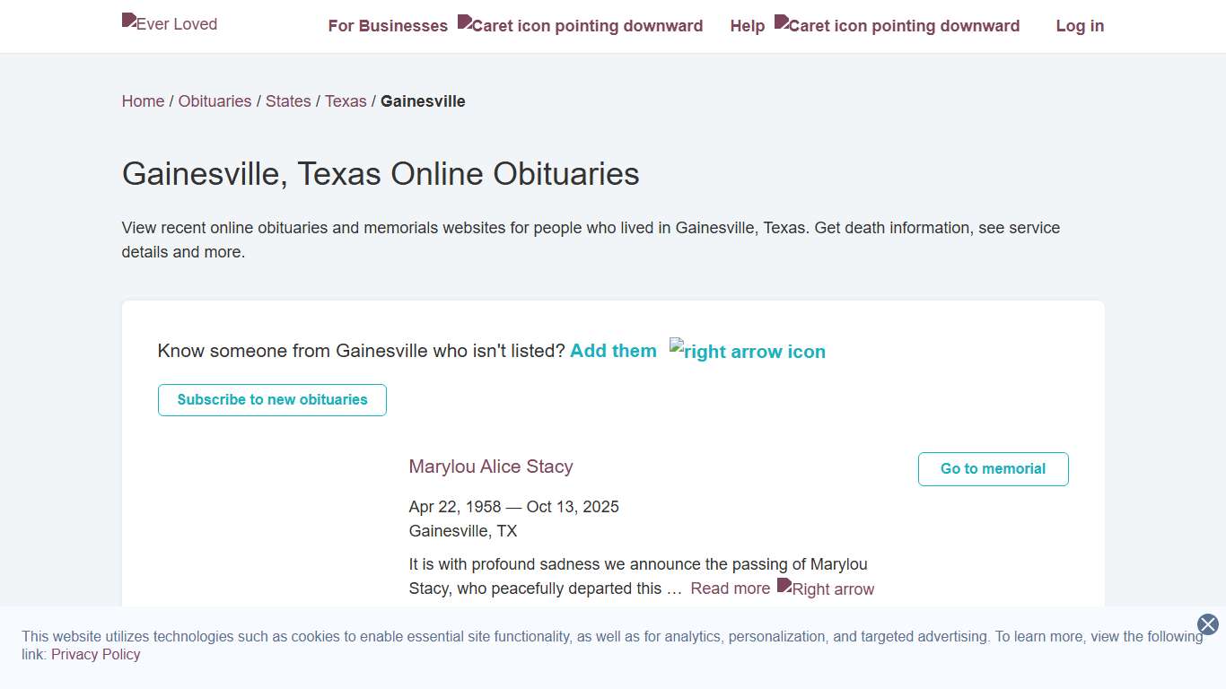 Gainesville, Texas Online Obituaries | Ever Loved